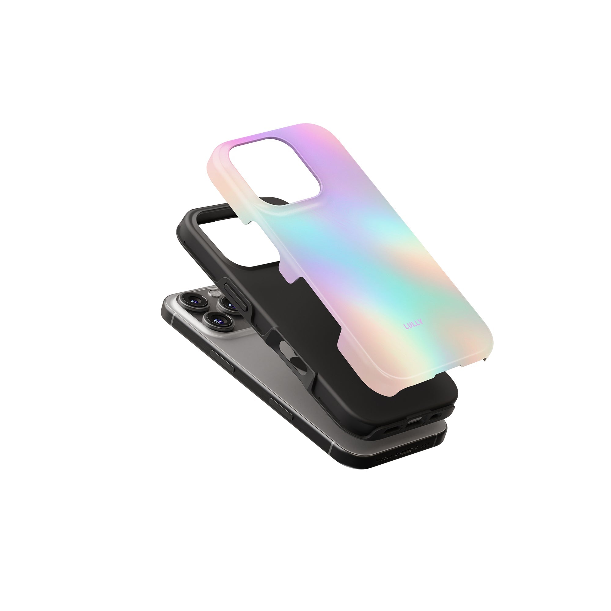 LULLY pastel aura phone case, layered view